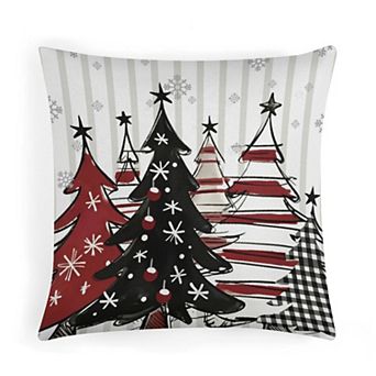 1 pc Soft Decorative Throw Pillow Covers, Hand Drawn Christmas Trees Cushion Case for Indoor Decor