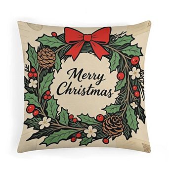 Vintage Christmas Wreath Throw Pillow Cases Singular