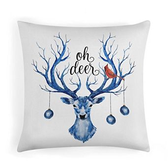 Watercolor Christmas Blue Deer Throw Pillow Cases, Soft Velvet Throw Pillow Covers for Living Room