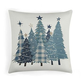 Blue Plaid Christmas Trees Pillow Cases, Soft Velvet Throw Pillow Covers for Car