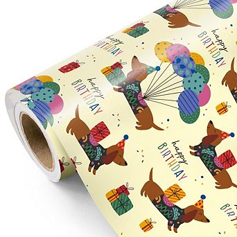 Yellow Puppy Dog Mini Birthday Wrapping Paper Roll Kids Baby Shower Gifts