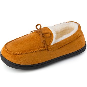 Men's Moccasin Slippers, Decorative Bow Slip-On House Shoes