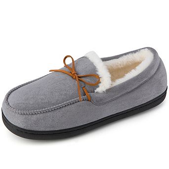 Men's Moccasin Slippers, Decorative Bow Slip-On House Shoes