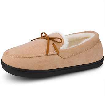 Men's Moccasin Slippers, Decorative Bow Slip-On House Shoes