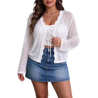 Plus Size Women Hollow Out Lightweight Knit Cardigan
