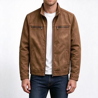 Men's Vintage Washed Bomber Jacket with a Stand Collar and Zip Front