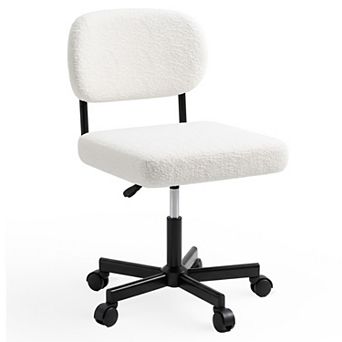 Plush Adjustable Swivel Office Chair, Armless Vanity Chair with Wheels