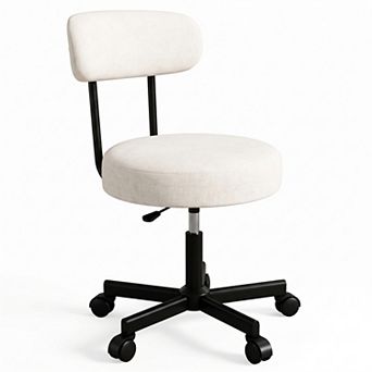 Adjustable Swivel Office Chair with Wheels Upholstered Vanity Chair with Curved Backrest