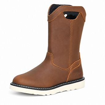 HANDPOINT Men's 10-Inch Pull-On Leather Work Boots, Soft Toe, Slip Resistant