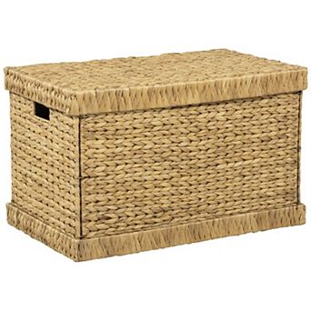 eHemco Water Hyacinth Wicker Storage Trunk with Metal Frame, 26.8 by 16.1 by 16.9 in Natural