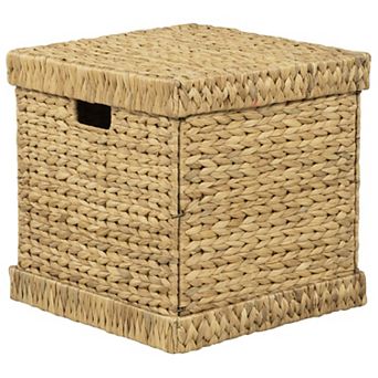 eHemco Water Hyacinth Wicker Storage Trunk with Metal Frame, 16.5 by 16.5 by 16.7 in Natural