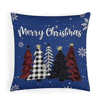 Decorative Throw Pillow Covers, Soft Merry Christmas Blue Trees Pillow Covers for Couch Decor
