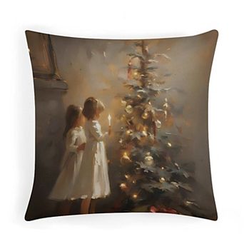 Decorative Throw Pillow Covers, Vintage Christmas Children Tree Print Cushion Case for Office Decor