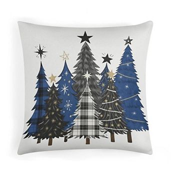 Pillow Covers, Soft Velvet Blue Plaid Christmas Trees Throw Pillow Covers for Sofa Decor