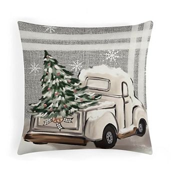 Decorative Pillow Covers, Rustic Christmas Tree Truck Print Cushion Case for Living Room Decor