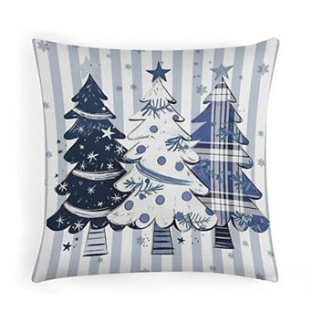 Decorative Throw Pillow Covers, Blue Christmas Tree Pattern Print Cushion Case for Farmhouse Decor
