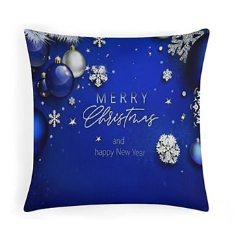 Pillow Cases, Soft Velvet Blue Christmas Ornament Print Decorative Pillow Covers for Home Decor