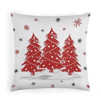 Red Christmas Tree Pattern Pillow Cases, Soft Velvet Throw Pillow Covers for Home