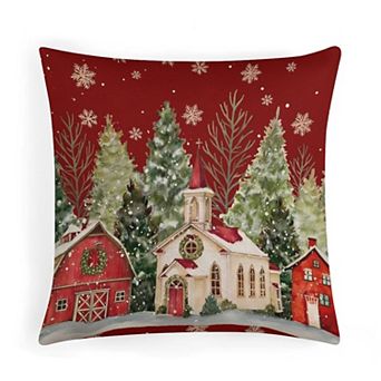 Pillow Covers, Watercolor Christmas Village Print Cushion Case for Chair Decor