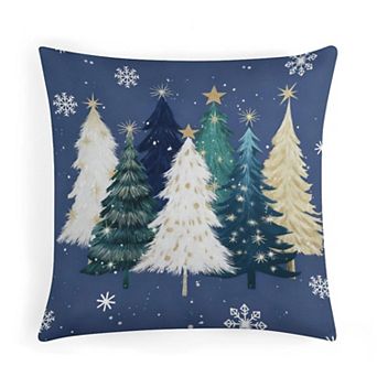 Decorative Pillow Covers, Whimsical Christmas Trees Print Cushion Case for Living Room Decor