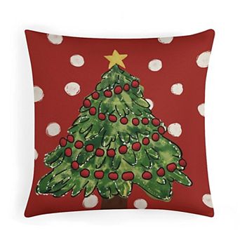Red Festive Christmas Tree Decorative Throw Pillow Covers, Soft Velvet Pillow Cases for Office