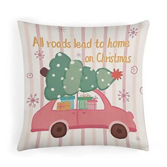 Pink Christmas Car Print Decorative Throw Pillow Covers, Soft Throw Pillow Cases for Farmhouse