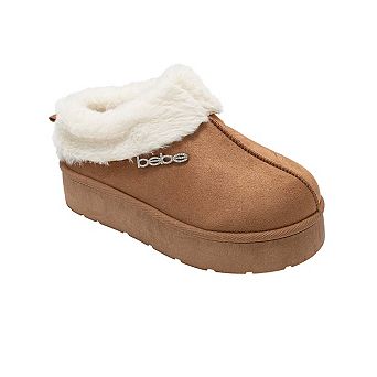 bebe Women's Platform Boots with Faux Fur Trim and Slip-On Design