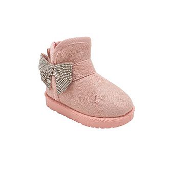 bebe Girl's Winter Boots with Microsuede Upper and Rhinestone Bow