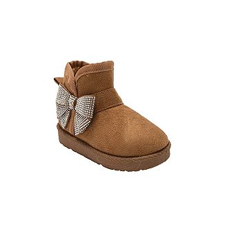 bebe Girl's Winter Boots with Microsuede Upper and Rhinestone Bow