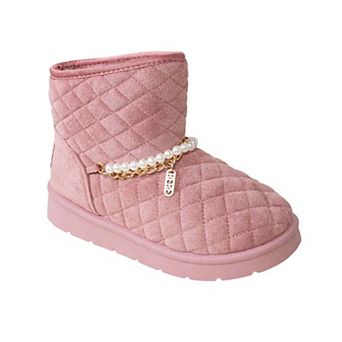 Bebe Girl's Quilted Cozy Boot with Pearl Chain Charm