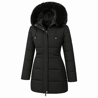 Women's Warm Waterproof Long Down Puffer Coat With Fleece Lining Pockets