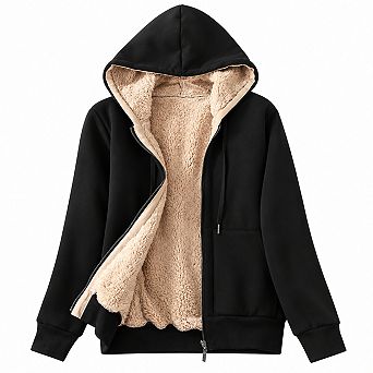 Women Casual Full Zip Up Sherpa Lined Hooded Sweatshirt Jacket Coat