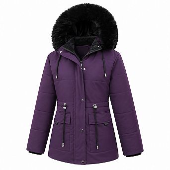 Women's Warm Winter Puffer Coat Fleece Lined Down Jacket with Pockets
