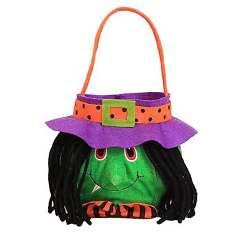 MyKids-USA® Halloween Witch Pumpkin Tote Candy Bag with Decorative Props