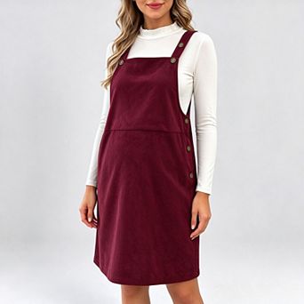 Women's Maternity Corduroy Sleeveless Square Neck Overall Pinafore Mini Dress