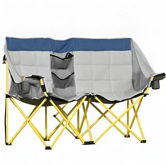 Loveseat Style Double Camping Chair with Cup Holders Carry Bag and Padded Seats for Outdoor Picnics