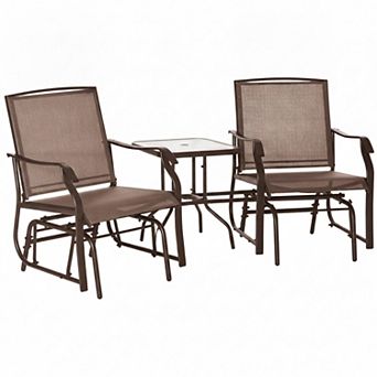 Outdoor 2 Seat Glider Loveseat with Center Coffee Table and Breathable Sling