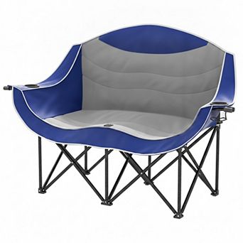 Two Person Padded Folding Camp Chair with Cup Holders and Wine Glass Holders