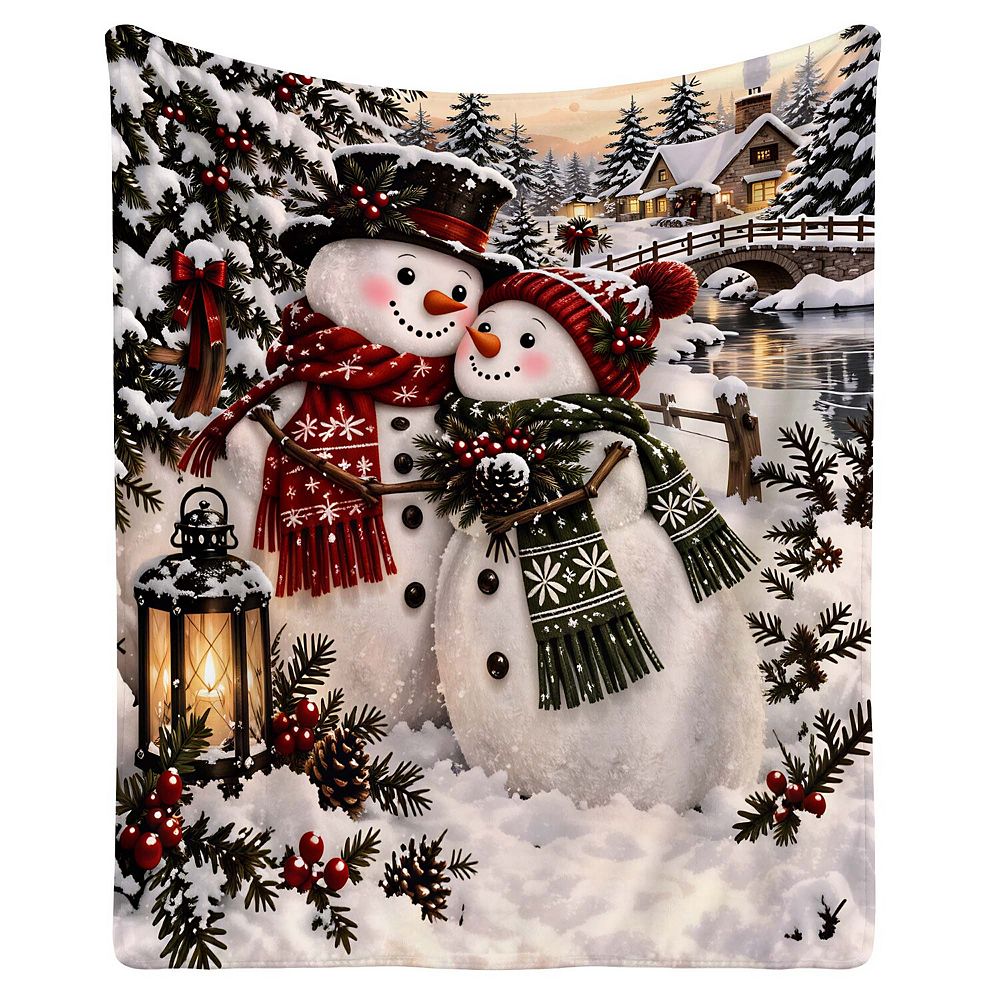 Snowman Pine Tree Flannel Throw Blanket, Winter Christmas Rustic Cozy ...