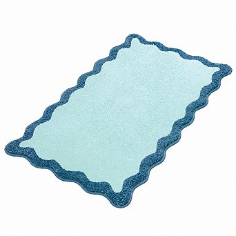 Scalloped Wavy Ripple Microfiber Bath Mat Non Slip Absorbent Tufted Rug