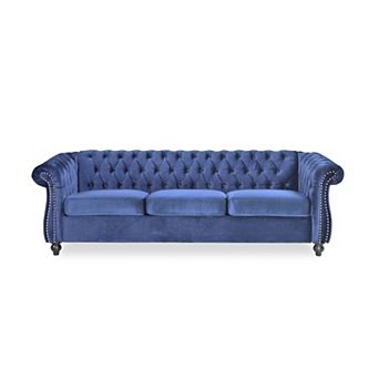 Merax Modern Velvet Chesterfield 3‑Seater Sofa Classic Tufted Couch with Durable Frame