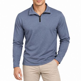 Men's Quarter-Zip Pullover Long Sleeve Causal Polo Shirt