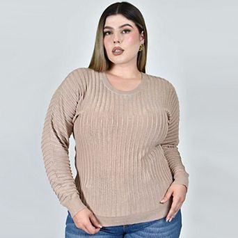 Roman Fashion Ribbed Sweater with Glitter in Plus Sizes