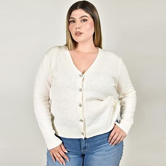 Roman Fashion Sequin Cardigan with Buttons in Plus Sizes