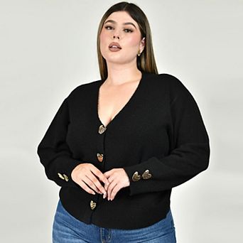 Roman Fashion button-down cardigan sweater in Plus Sizes