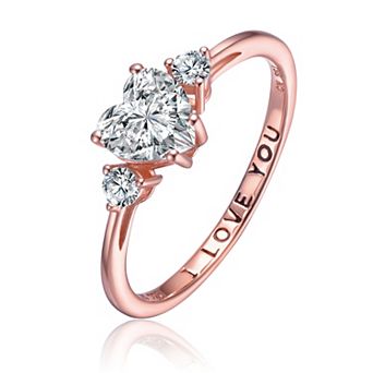 Sterling Silver with Clear Heart Cubic Zirconias Three-Stone "I Love You" Rings