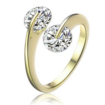 Sterling Silver 14K Gold Plated with Cubic Zirconia Two Stone Engagement Ring
