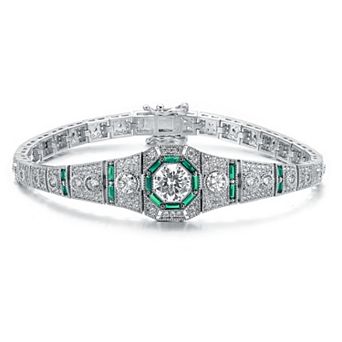 Sterling Silver White Gold Plated with Colored Cubic Zirconia Link Bracelet