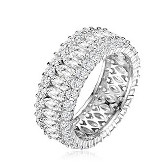 Sterling Silver White Gold Plated with Clear Round and Marquise Cubic Zirconia Band Ring