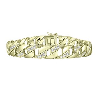 Sterling Silver with Iced Out Cubic Zirconia Braided Cuban Chain Bracelet